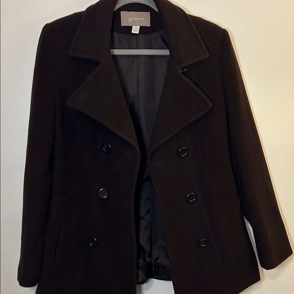 Croft & Barrow Women's Wool Blend Double-Breasted Dark Brown Pea Coat, women’s M